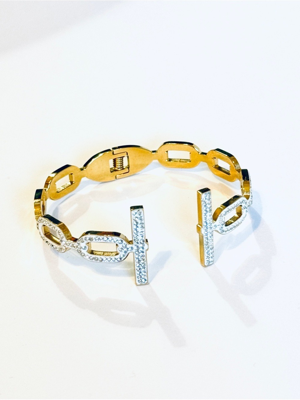 GLAM Gold Crystal Link Luxe Hinge Bangle Bracelet | NWT - Picture 4 of 4